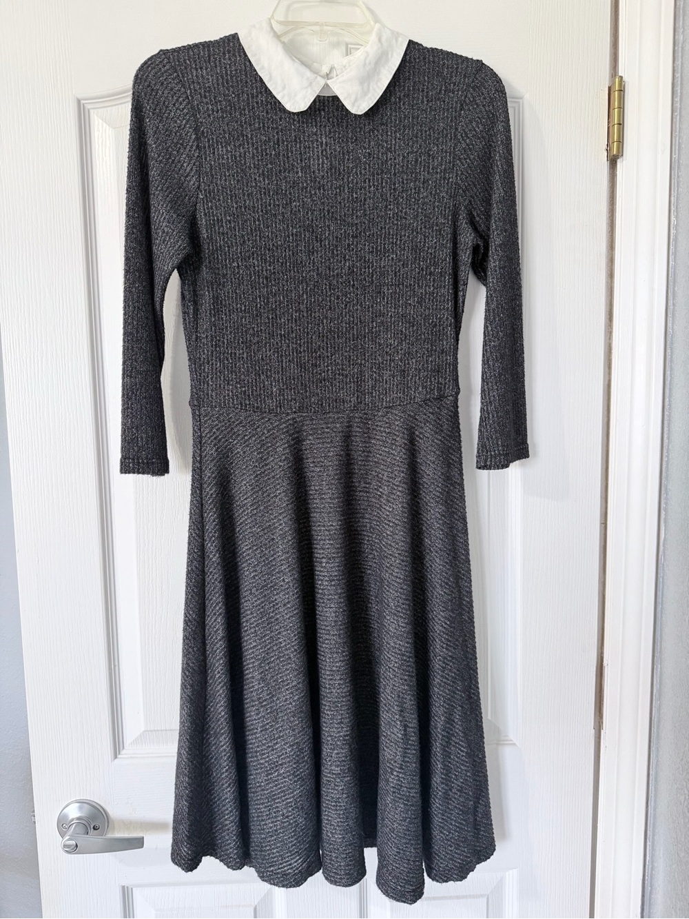 {ModCloth} Vintage Ultra-Soft Gray Knit Dress with White Peter Pan Collar